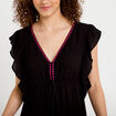 Robe &eacute;vas&eacute;e cr&ecirc;pe col v manches courtes noir femme