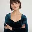 Top ajust&eacute; velours bleu canard femme