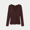 T-shirt thermique col en V plumetis marron fonc&eacute; femme
