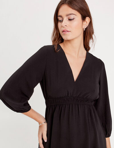 Robe évasée manches 3/4 noir femme