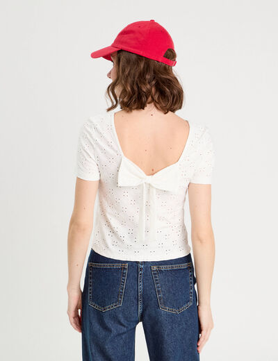 T-shirt broderie anglaise ecru femme