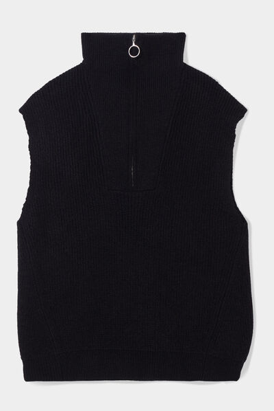 Pull col camionneur zippé noir femme