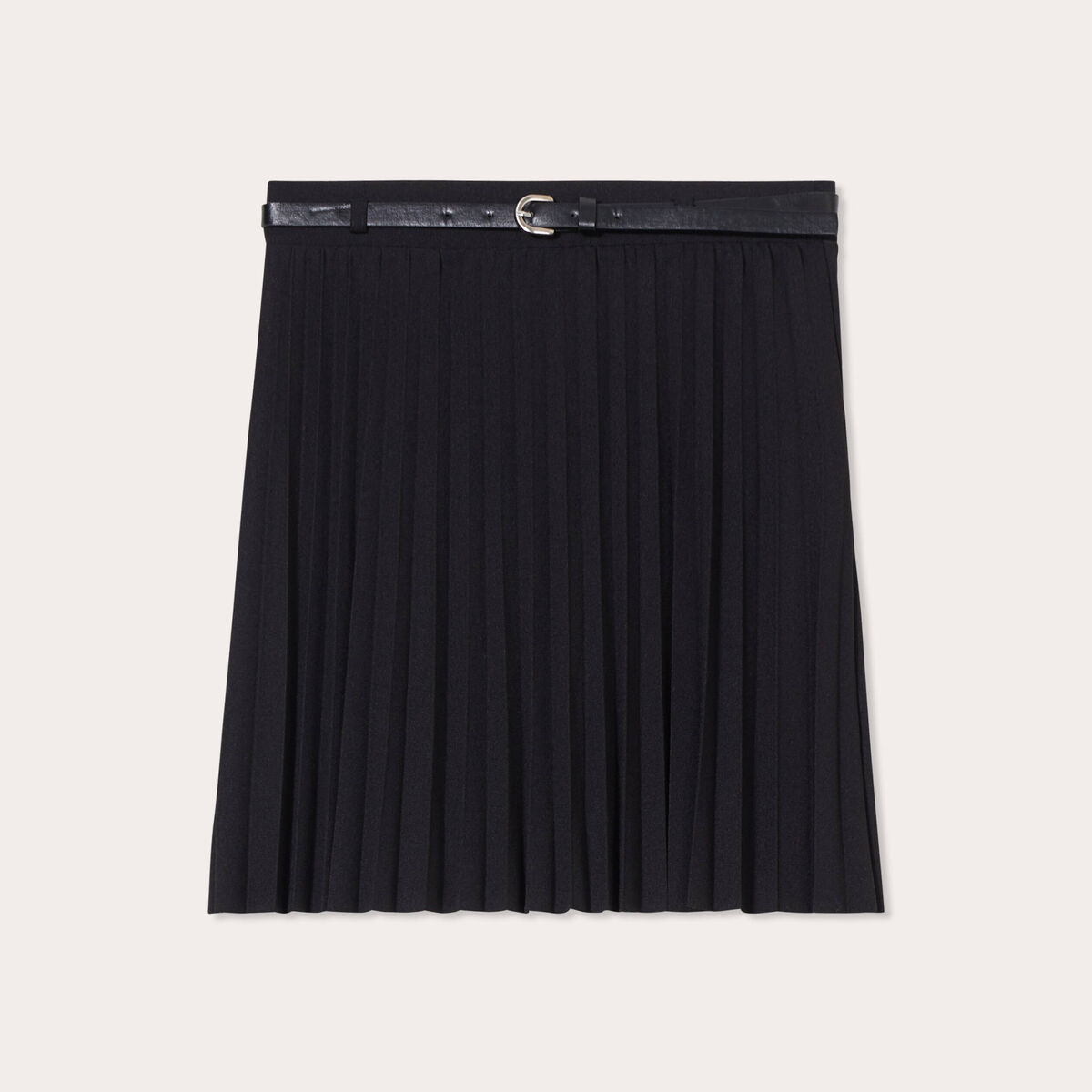 Jupe évasée plissée ceinturée noir femme