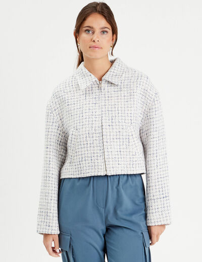 Veste courte oversize zippée blanc femme