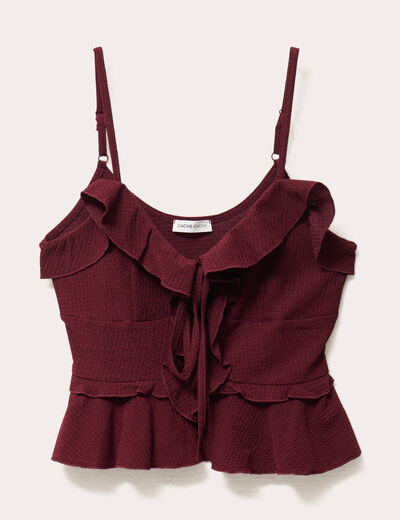 Débardeur cropped volants bordeaux femme