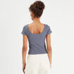 T-shirt manches courtes côtelé bleu gris femme