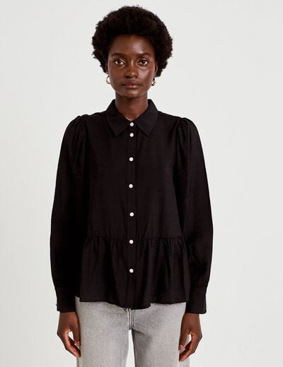 Chemise droite pliss&eacute;e col am&eacute;ricain noir femme