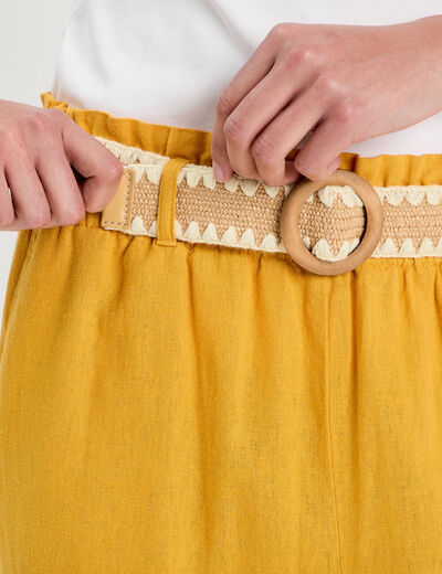 Pantalon large ceinturé contenant du lin jaune citron femme
