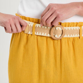 pantalon large ceinture contenant du lin jaune citron femme Pantalon large ceinturé contenant du lin jaune citron femme