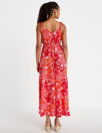 Robe longue &eacute;vas&eacute;e effet satin&eacute;e rouge femme