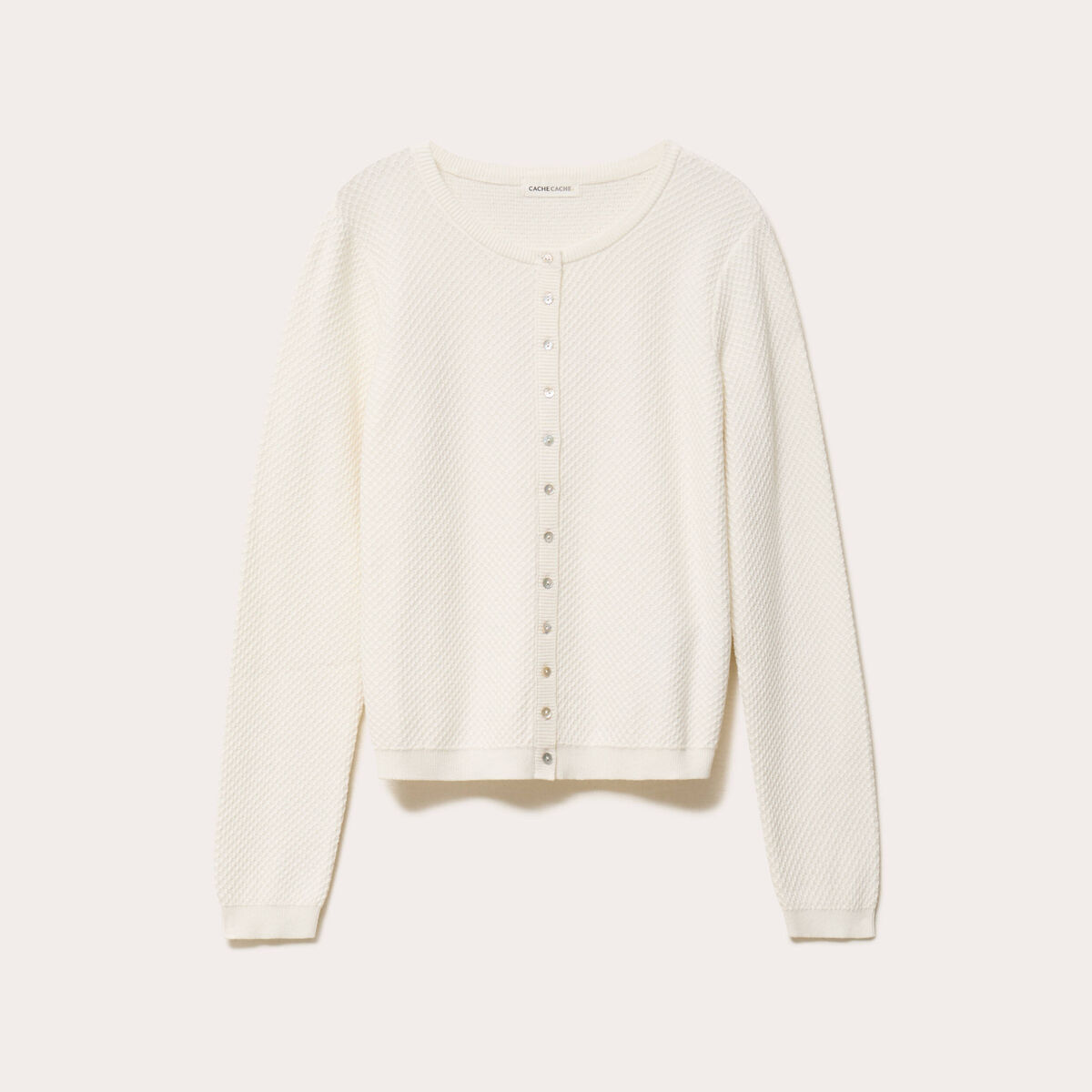 Gilet ajour&eacute; manches longues ecru femme