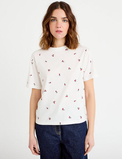T-shirt &agrave; motif manches courtes blanc femme