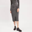 Jupe midi moulante drapée gris argent femme