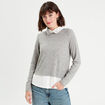 Pull col chemise bijoux gris clair femme