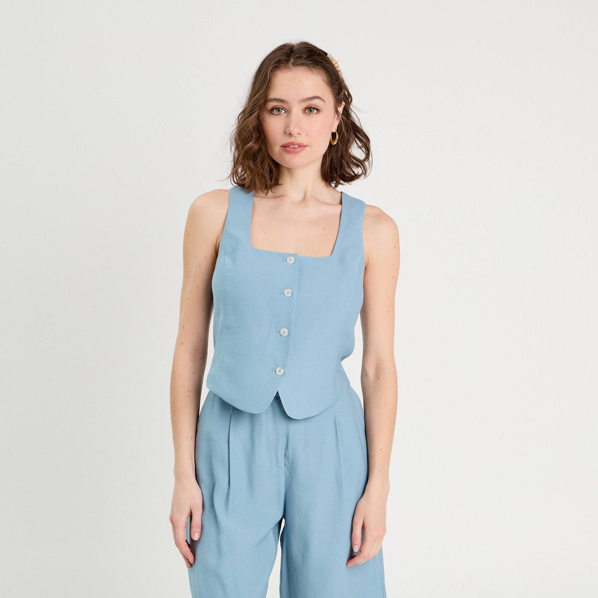 Veston sans manches bleu gris femme