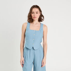 Veston sans manches bleu gris femme