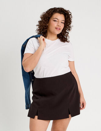 Jupe-short droite fentes noir femme
