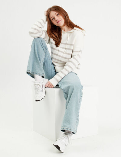 Pull à capuche gris clair femme