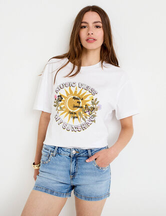 Short stretch en jean taille basse denim double stone femme