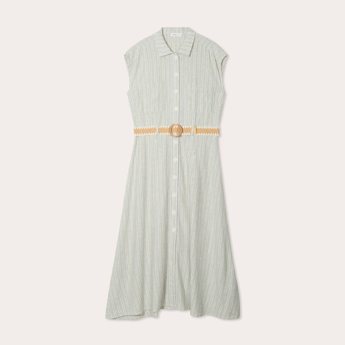 Robe chemise midi contenant du lin vert femme
