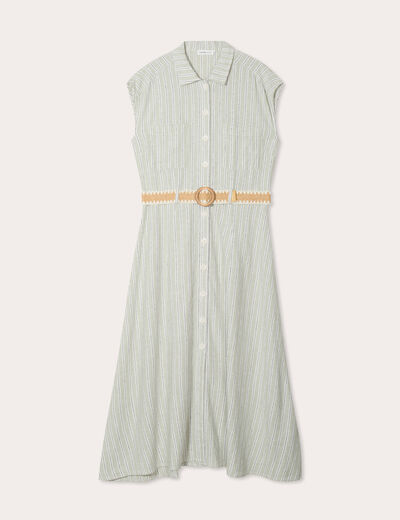 Robe chemise midi contenant du lin vert femme