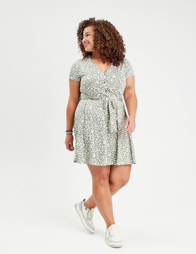 Robe patineuse ceinturée vert femme