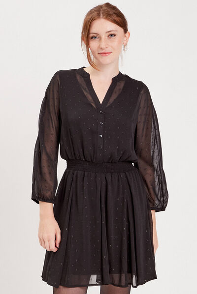 Robe évasée manches longues noir femme