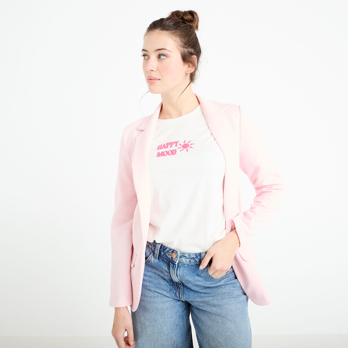 Veste blazer cintr&eacute;e rose clair femme