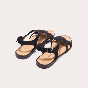 Sandales plates macramé noir femme