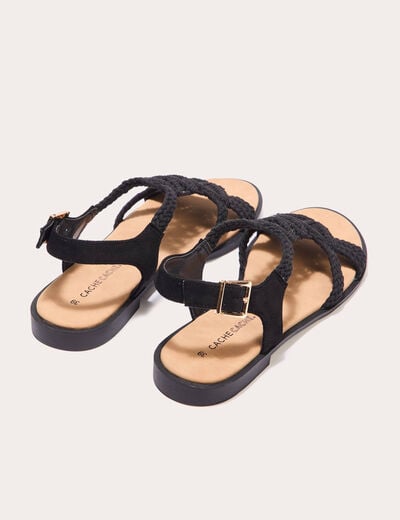Sandales plates macramé noir femme