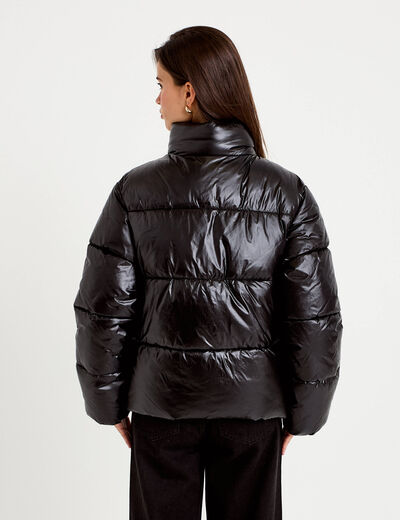 Doudoune col montant bas resserr&eacute; noir femme