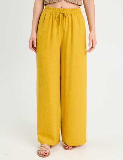 Pantalon large fluide jaune citron femme