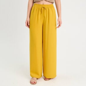 pantalon large fluide jaune citron femme Pantalon large fluide jaune citron femme