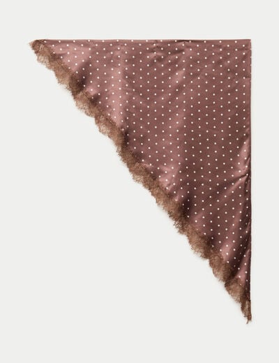 Foulard satin&eacute; avec dentelle marron fonc&eacute; femme