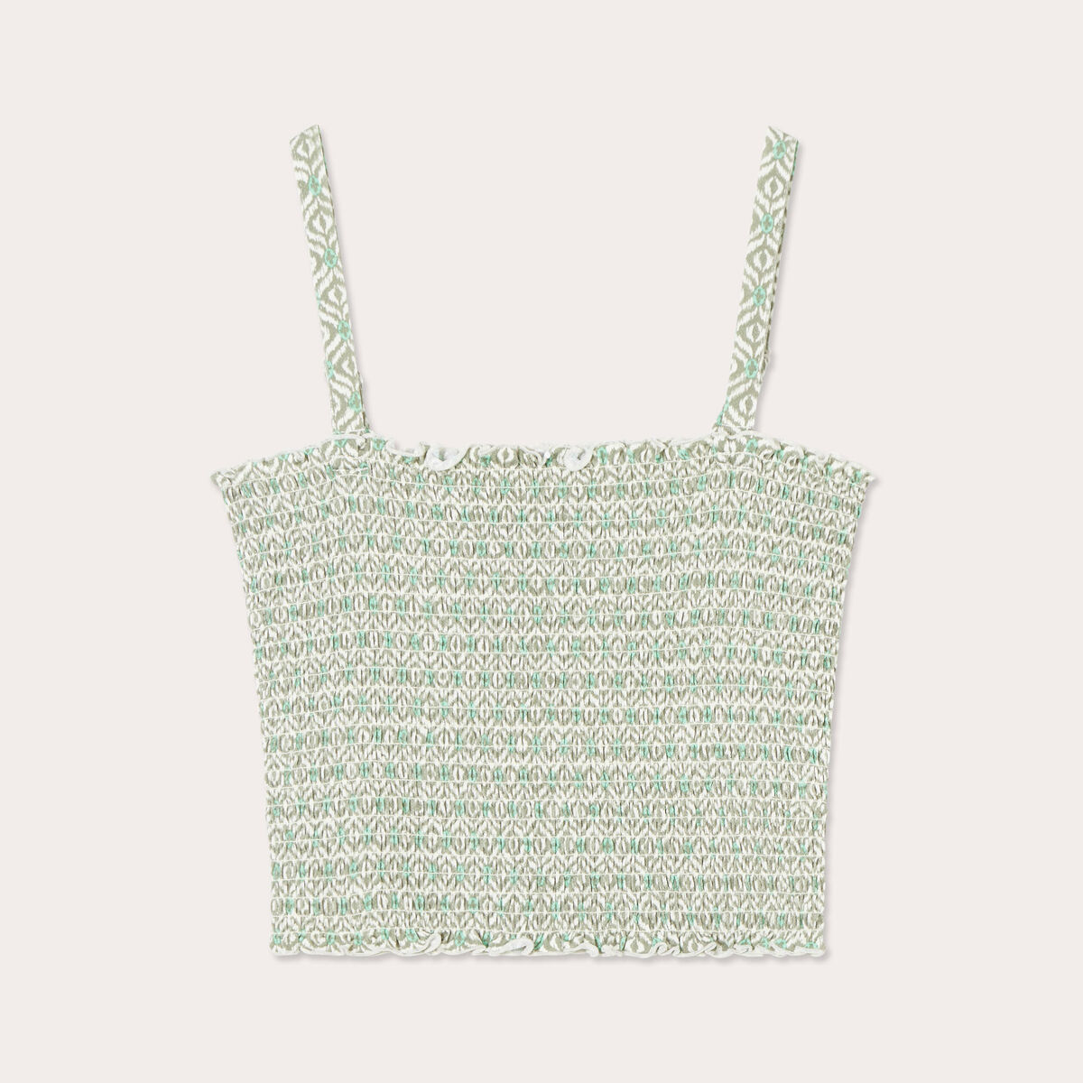 Bandeau smock&eacute; cropped vert femme
