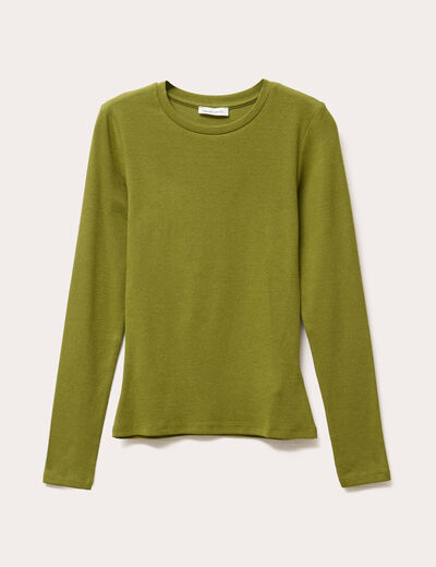 T-shirt manches longues cintré vert foncé femme