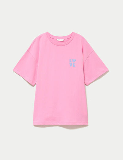 T-shirt droit col rond manches courtes rose corail femme