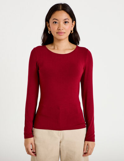 T-shirt uni &agrave; manches longues rouge femme