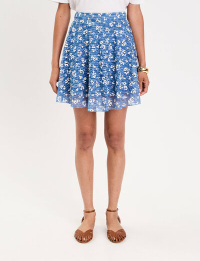 Jupe courte évasée en voile doublée bleu femme