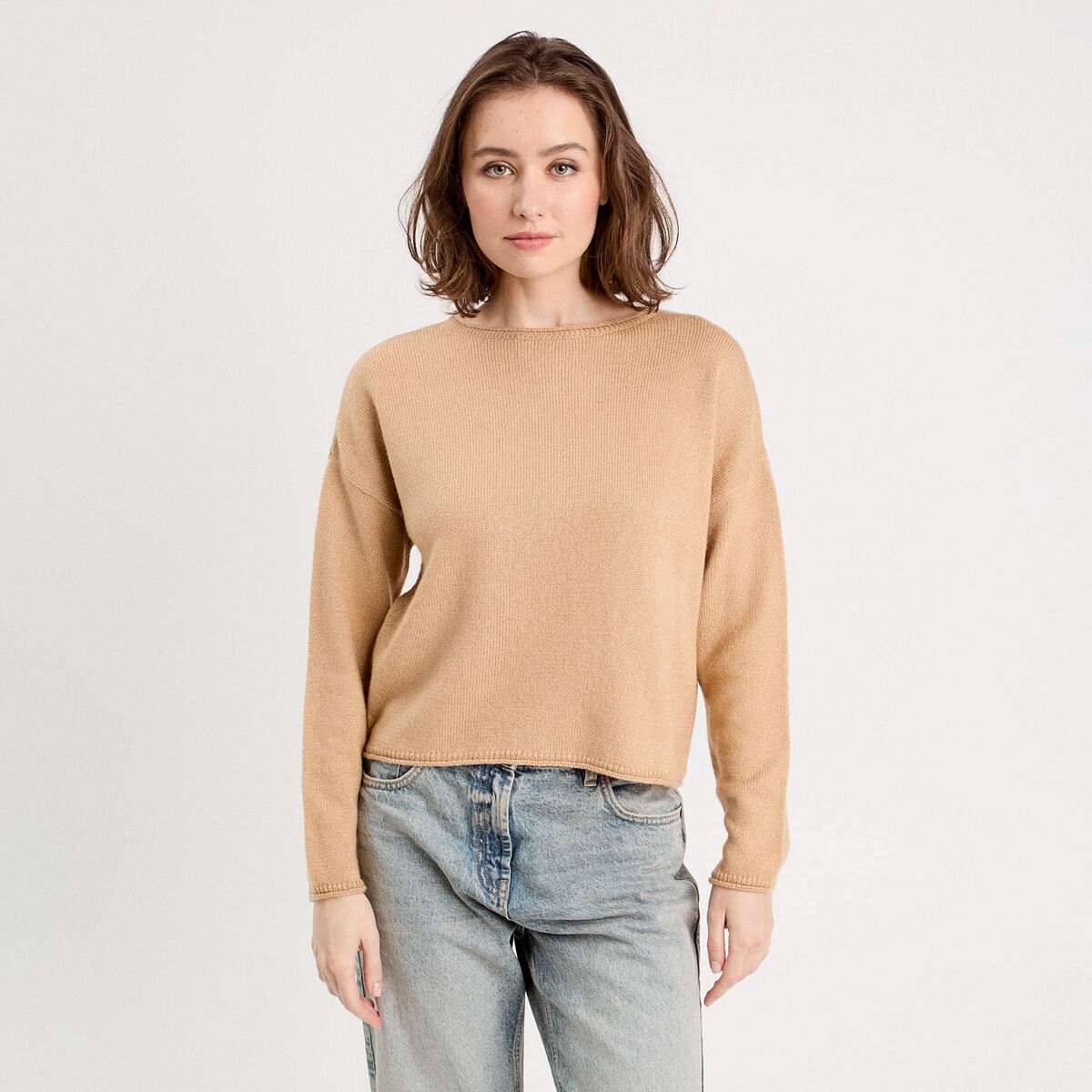 Pull manches longues beige femme