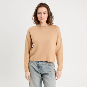 Pull manches longues beige femme