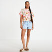 T-shirt droit cropped manches courtes beige femme