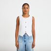 Gilet jean cintr&eacute; cropped sans manches blanc femme