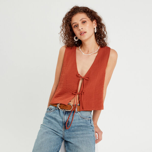 Gilet sans manches noué vieux rose femme