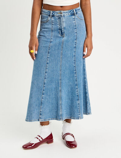 Jupe midi trapèze en jean denim double stone femme