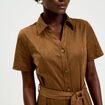 Robe boutonn&eacute;e aspect daim marron fonc&eacute; femme