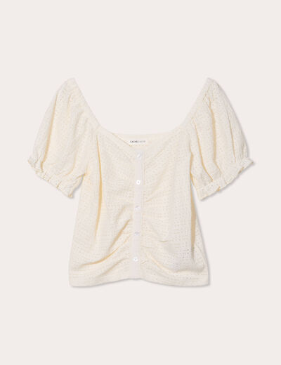 Blouse ajourée manches courtes ecru femme