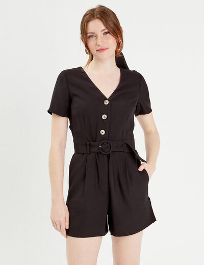 Combishort ceinturée noir femme