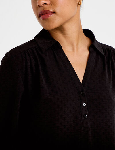 Blouse droite manches longues noir femme