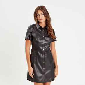 robe chemise simili cuir noir femme Robe chemise simili cuir noir femme